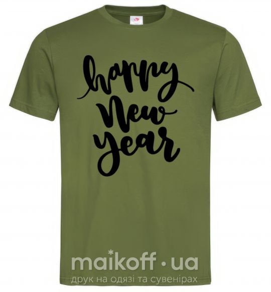 Чоловіча футболка Happy New Year Curvy Оливковий фото