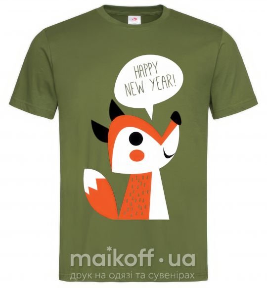 Мужская футболка Happy New Year fox Оливковый фото