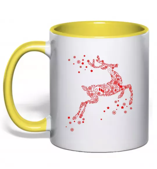 Чашка з кольоровою ручкою New Year Red Deer Сонячно жовтий фото