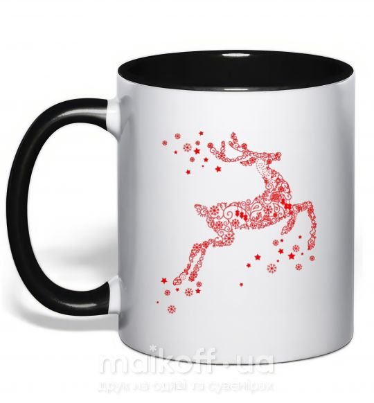 Чашка з кольоровою ручкою New Year Red Deer Чорний фото