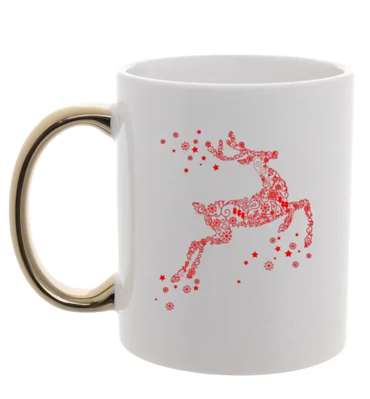 Чашка з кольоровою ручкою New Year Red Deer Золото фото