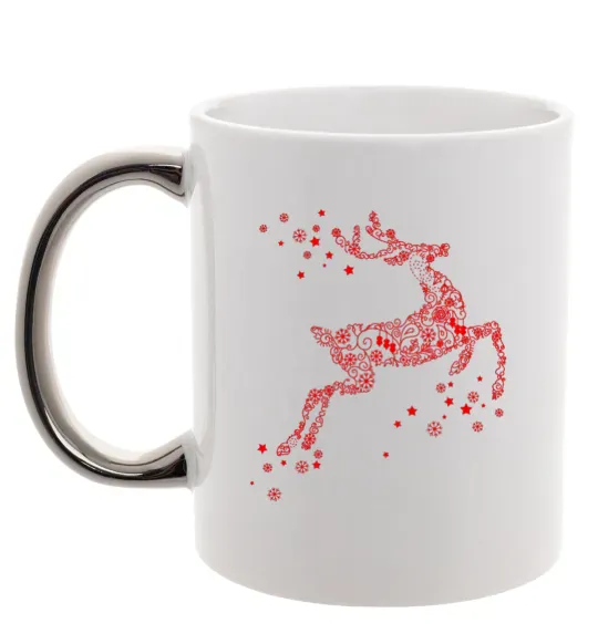 Чашка з кольоровою ручкою New Year Red Deer Срібло фото