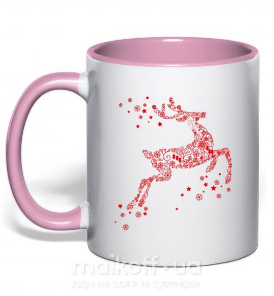 Чашка з кольоровою ручкою New Year Red Deer Ніжно рожевий фото