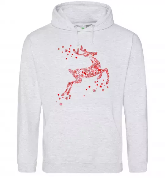 Мужская толстовка (худи) New Year Red Deer Серый меланж фото
