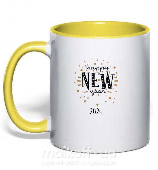 Чашка з кольоровою ручкою Happy New Year 2024 Firework Сонячно жовтий фото