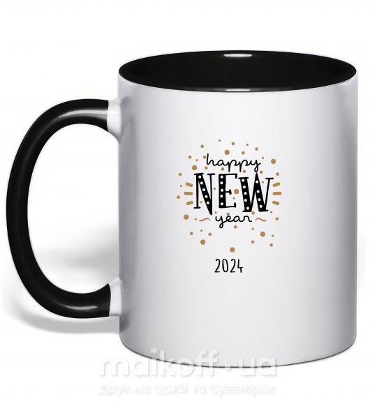 Чашка з кольоровою ручкою Happy New Year 2024 Firework Чорний фото