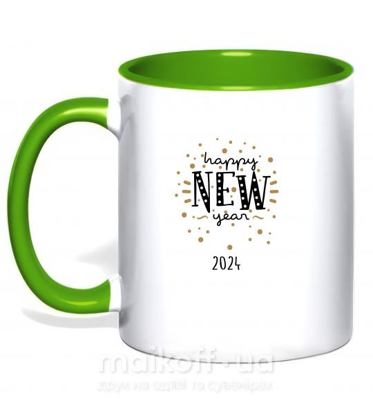 Чашка с цветной ручкой Happy New Year 2024 Firework Зеленый фото