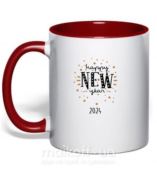 Чашка с цветной ручкой Happy New Year 2024 Firework Красный фото