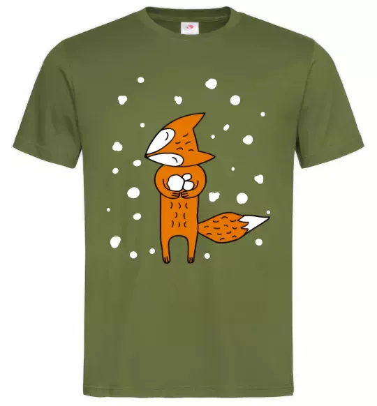 Чоловіча футболка Лисиця та сніг Оливковий фото