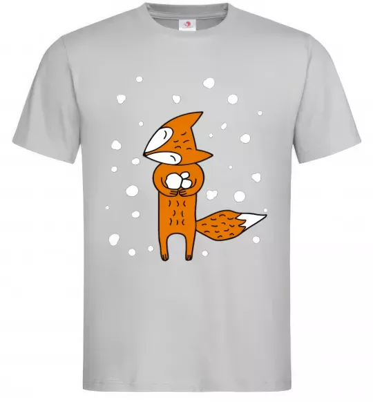 Чоловіча футболка Лисиця та сніг Сірий фото