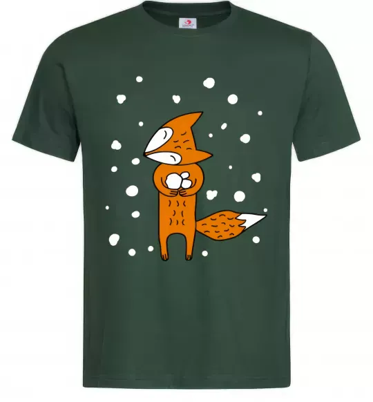Чоловіча футболка Лисиця та сніг Темно-зелений фото