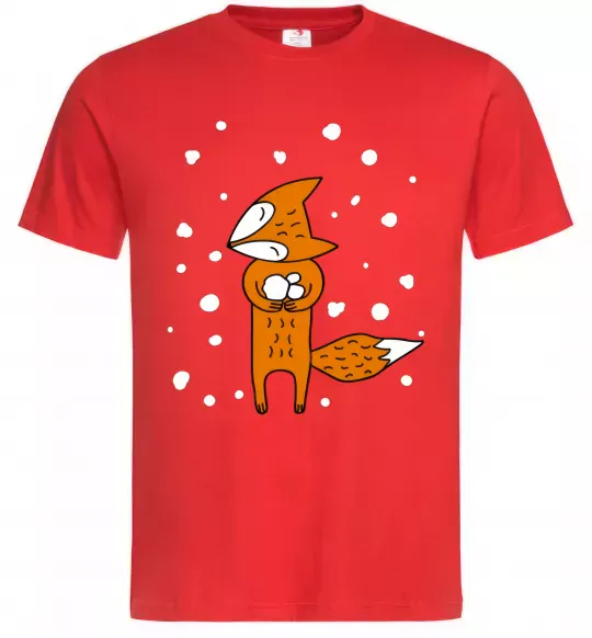 Чоловіча футболка Лисиця та сніг Червоний фото