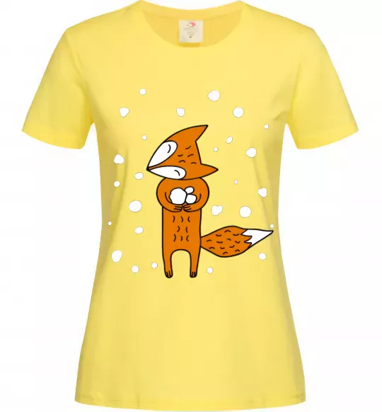 Жіноча футболка Лисиця та сніг Лимонний фото