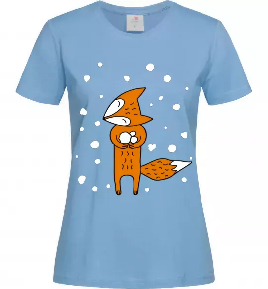 Жіноча футболка Лисиця та сніг Блакитний фото