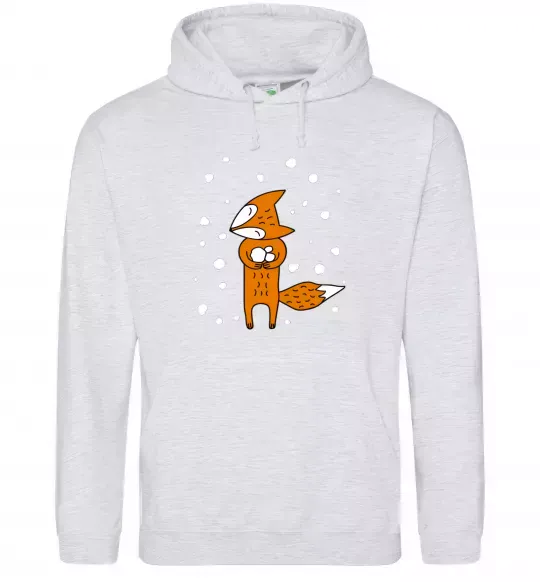 Жіноча толстовка (худі) Лисиця та сніг Сірий меланж фото