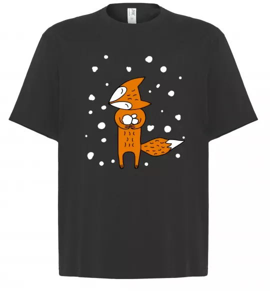 Футболка Оверсайз Лисиця та сніг Черный фото