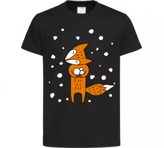 Детская футболка Лисиця та сніг Черный фото
