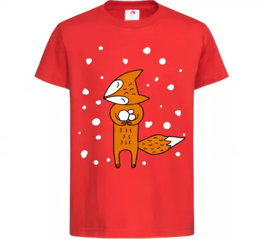 Детская футболка Лисиця та сніг Красный фото