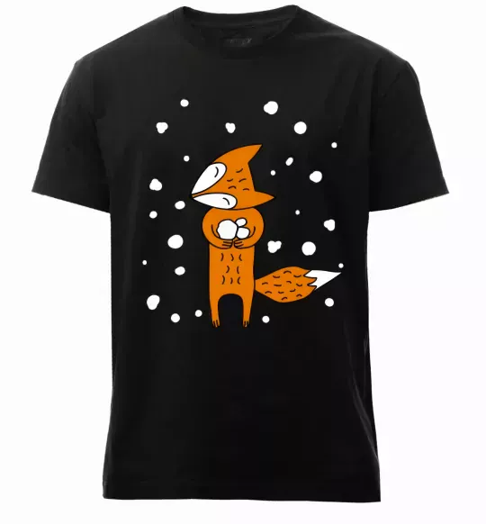 Мужская премиум футболка Лисиця та сніг Черный фото