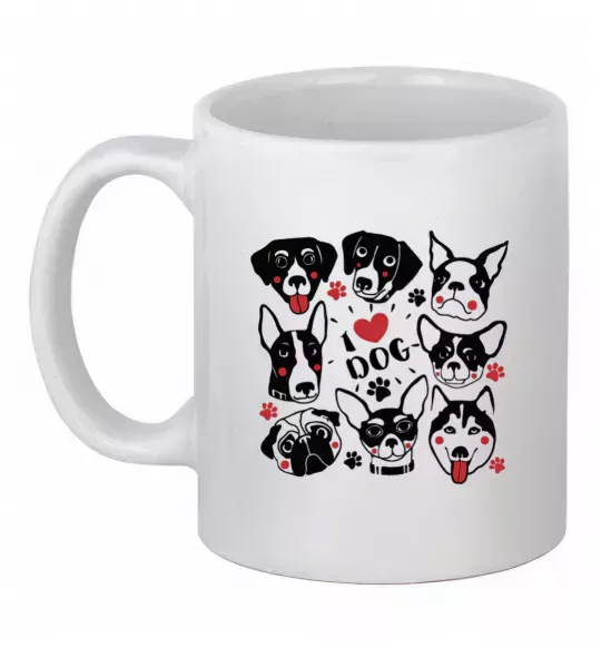 Чашка керамическая I love dog Белый фото