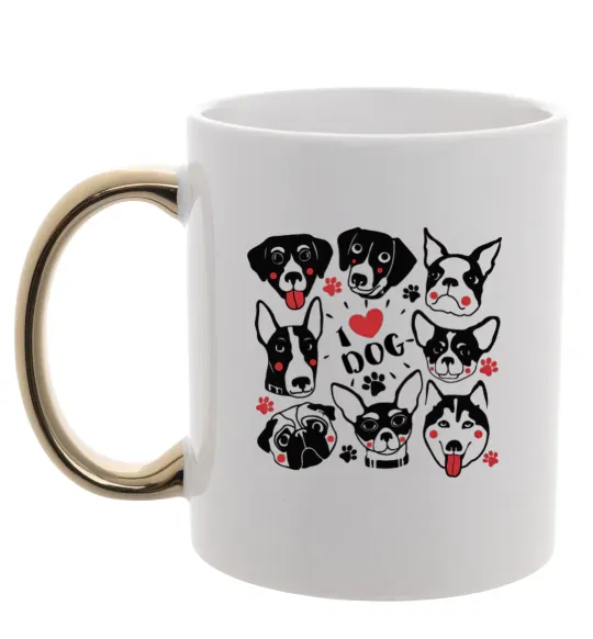 Чашка с цветной ручкой I love dog Золото фото