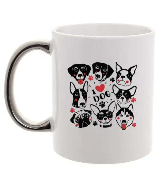 Чашка с цветной ручкой I love dog Серебро фото