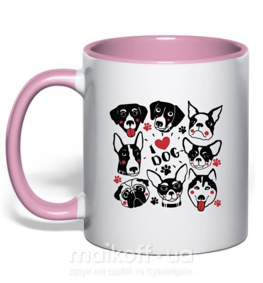 Чашка з кольоровою ручкою I love dog Ніжно рожевий фото