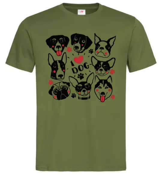 Чоловіча футболка I love dog Оливковий фото