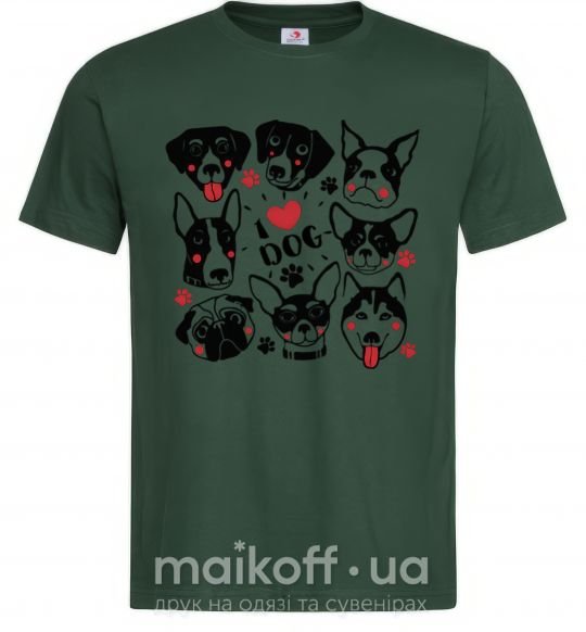 Мужская футболка I love dog Темно-зеленый фото