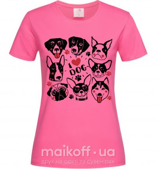 Жіноча футболка I love dog Яскраво-рожевий фото
