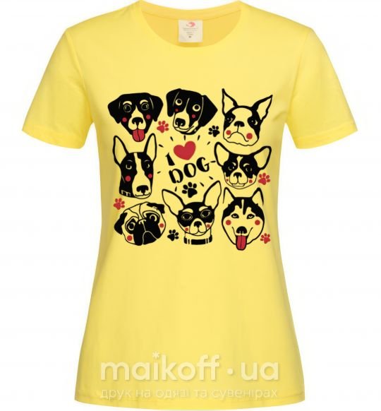 Женская футболка I love dog Лимонный фото