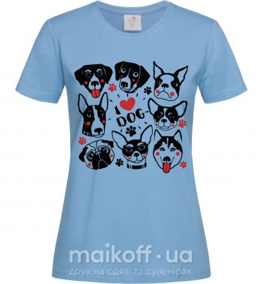 Женская футболка I love dog Голубой фото