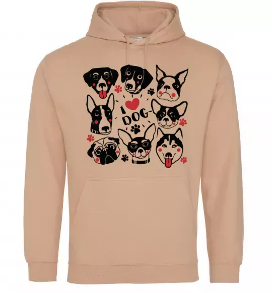 Чоловіча толстовка (худі) I love dog Пісочний фото