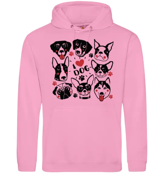 Женская толстовка (худи) I love dog Розовый фото