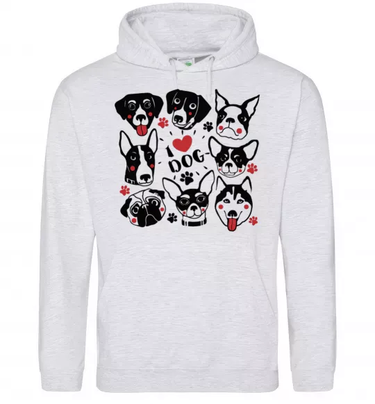 Женская толстовка (худи) I love dog Серый меланж фото