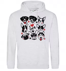 Женская толстовка (худи) I love dog Серый меланж фото