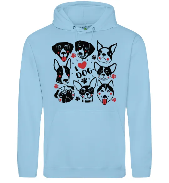 Женская толстовка (худи) I love dog Голубой фото