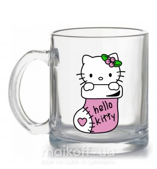 Чашка стеклянная New Year Hello Kitty Прозрачный фото