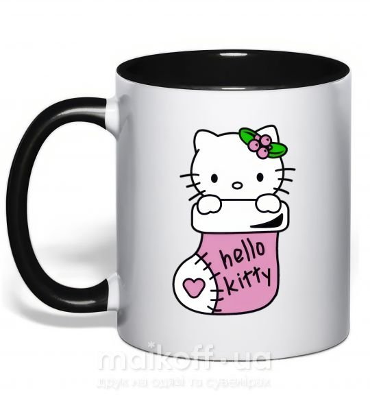 Чашка з кольоровою ручкою New Year Hello Kitty Чорний фото