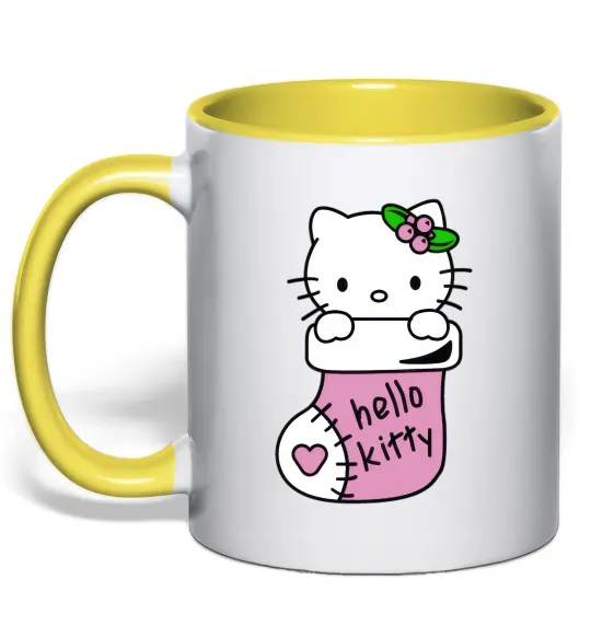 Чашка з кольоровою ручкою New Year Hello Kitty Лимонний фото