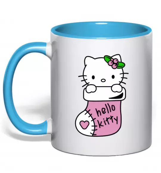 Чашка з кольоровою ручкою New Year Hello Kitty Блакитний фото