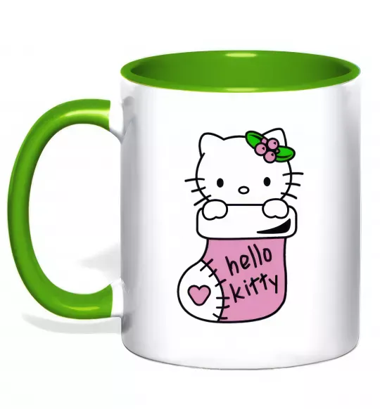 Чашка з кольоровою ручкою New Year Hello Kitty Зелений фото