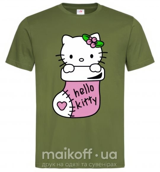 Мужская футболка New Year Hello Kitty Оливковый фото