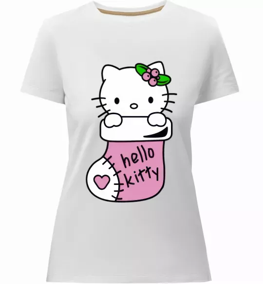 Жіноча преміум футболка New Year Hello Kitty Білий фото