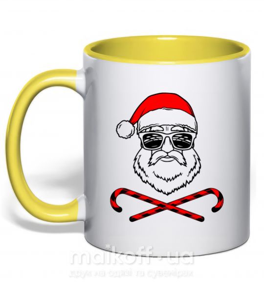 Чашка з кольоровою ручкою Дед Мороз хохо swag Сонячно жовтий фото