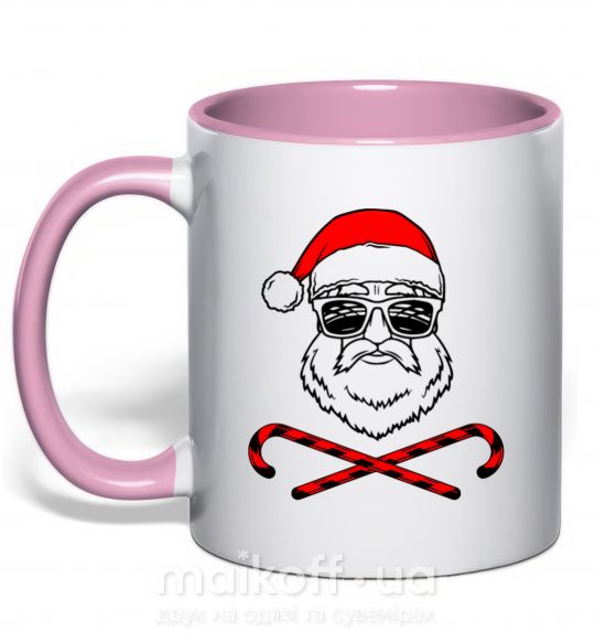 Чашка з кольоровою ручкою Дед Мороз хохо swag Ніжно рожевий фото