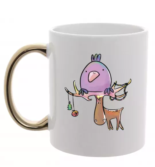 Чашка с цветной ручкой Funny deer&bird Золото фото