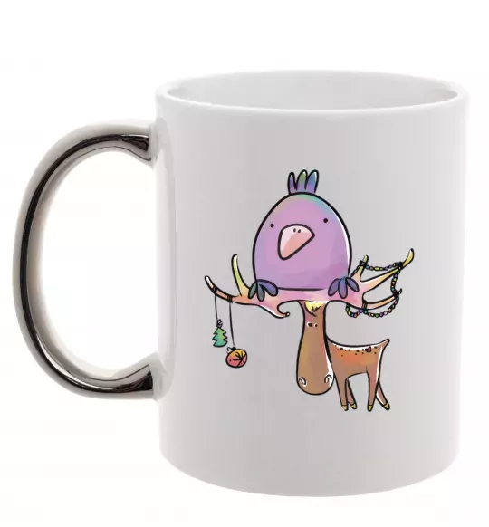 Чашка с цветной ручкой Funny deer&bird Серебро фото