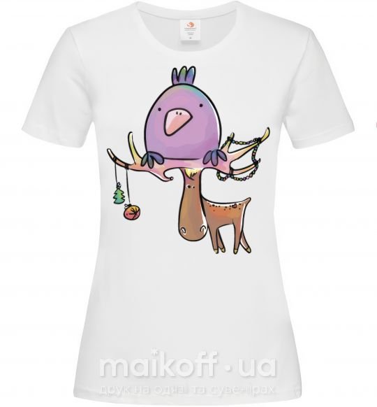 Жіноча футболка Funny deer&bird Білий фото