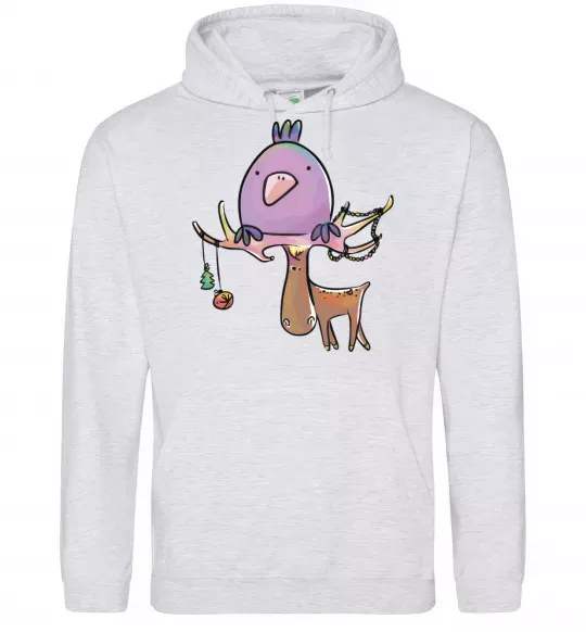 Мужская толстовка (худи) Funny deer&bird Серый меланж фото